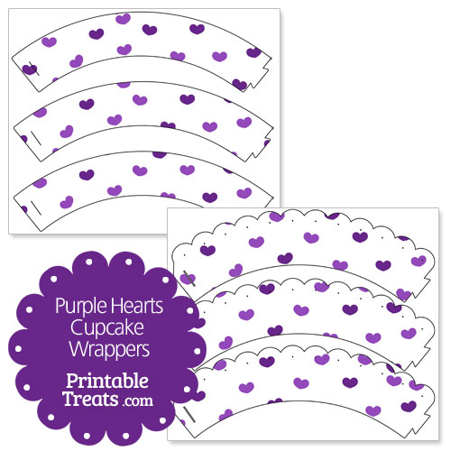 printable purple hearts cupcake wrappers