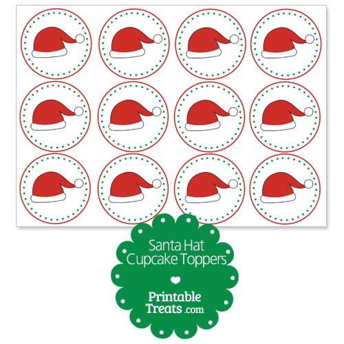 printable santa hat cupcake toppers