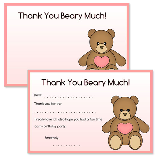 printable teddy bear thank you cards