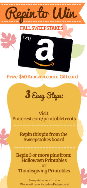 Printable Treats 2014 Fall Sweepstakes Repin to Win from PrintableTreats.com