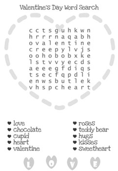 printable valentines day word search