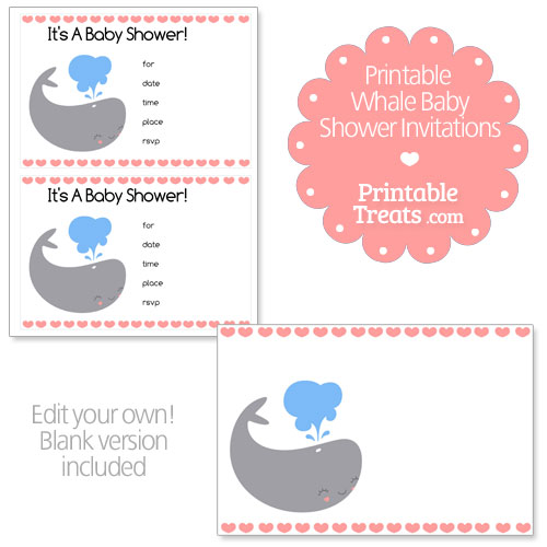 printable whale baby shower invitations