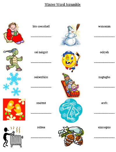 printable winter word scramble