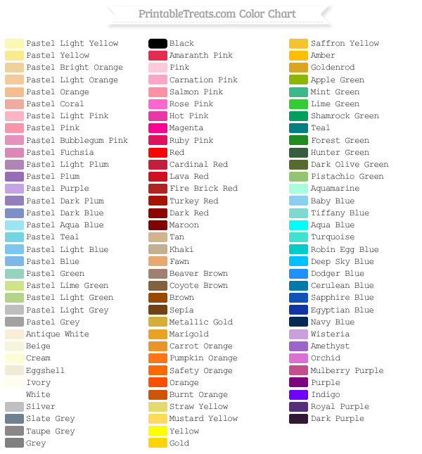 PrintableTreats.com Color Chart