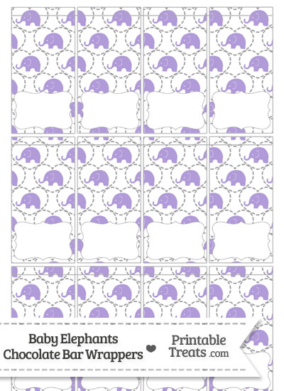 Purple Baby Elephants Mini Chocolate Bar Wrappers from PrintableTreats.com