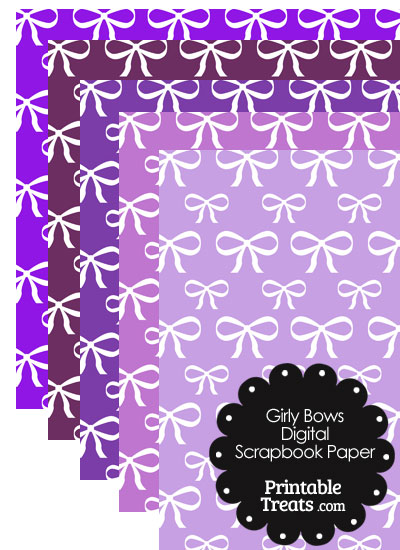 Purple Background Girly Bow Digital Scrapbook Paper from PrintableTreats.com