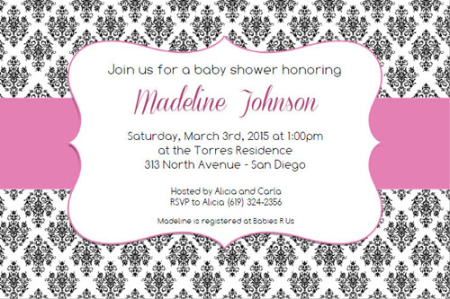 purple damask baby shower invitation