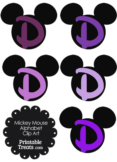 Purple Mickey Mouse Head Letter D Clipart from PrintableTreats.com