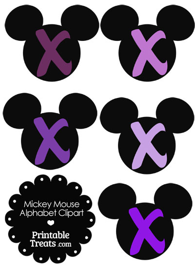 Purple Mickey Mouse Head Letter X Clipart from PrintableTreats.com
