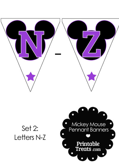 Purple Mickey Mouse Pennant Banner Letters N-Z from PrintableTreats.com