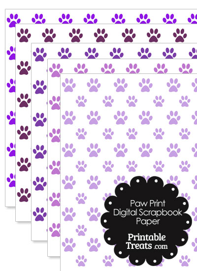 Purple Paw Print Digital Scrapbook Paper from PrintableTreats.com
