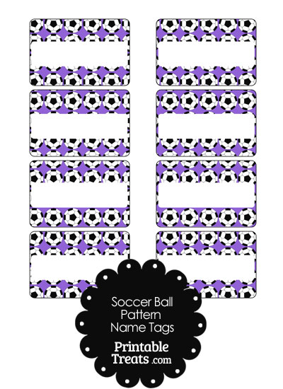 Purple Soccer Ball Pattern Name Tags from PrintableTreats.com