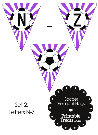 Purple Soccer Party Flag Letters N-Z from PrintableTreats.com