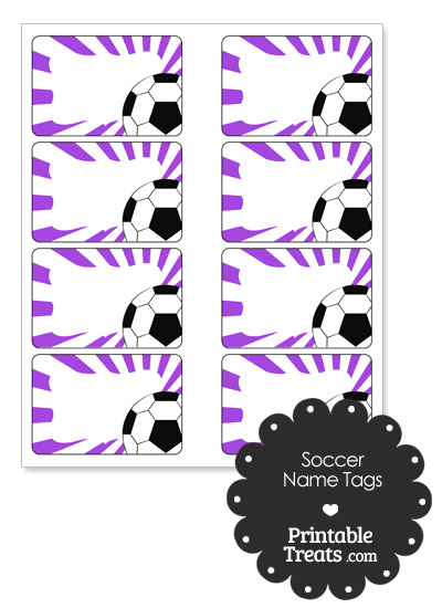 Purple Sunburst Soccer Name Tags from PrintableTreats.com