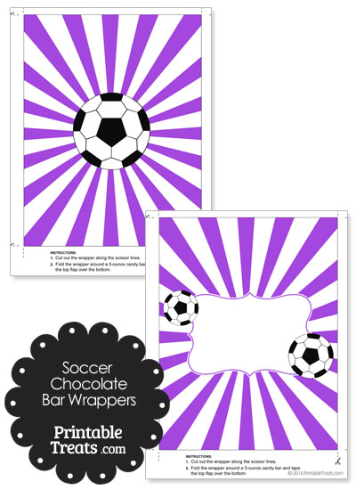 Purple Sunburst Soccer Party Candy Wrappers from PrintableTreats.com