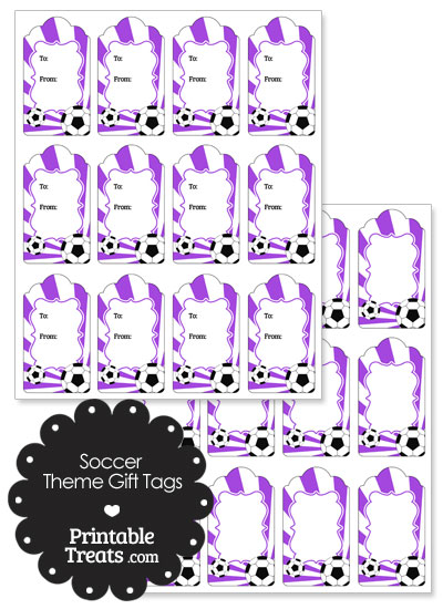 Purple Sunburst Soccer Paper Gift Tags from PrintableTreats.com