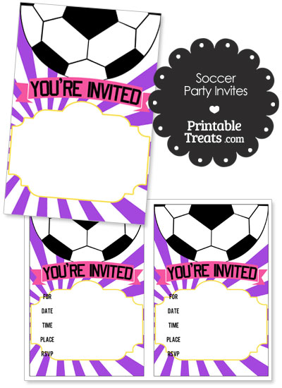 Purple Sunburst Soccer Party Invites from PrintableTreats.com