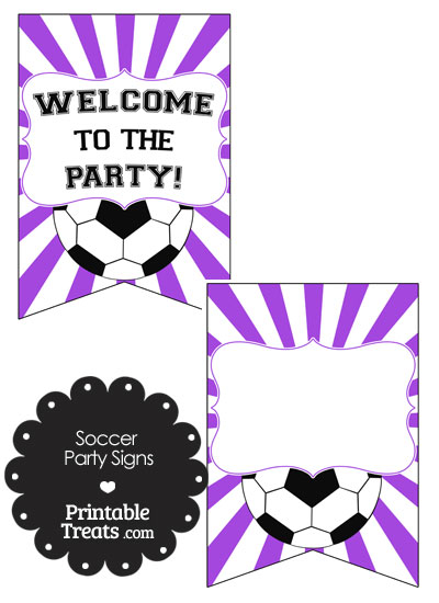 Purple Sunburst Soccer Party Signs from PrintableTreats.com