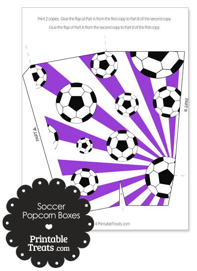 Purple Sunburst Soccer Popcorn Boxes from PrintableTreats.com