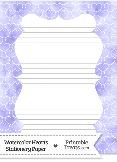 Purple Watercolor Hearts Stationery Paper from PrintableTreats.com