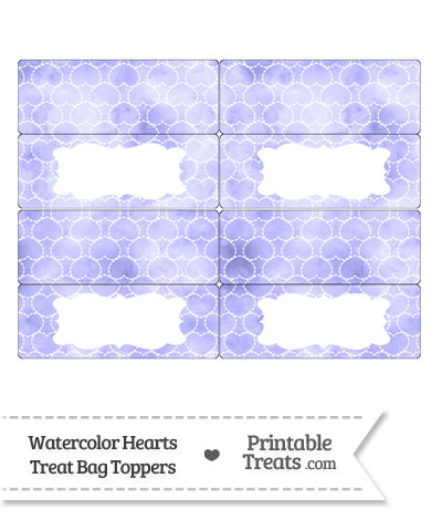 Purple Watercolor Hearts Treat Bag Toppers from PrintableTreats.com