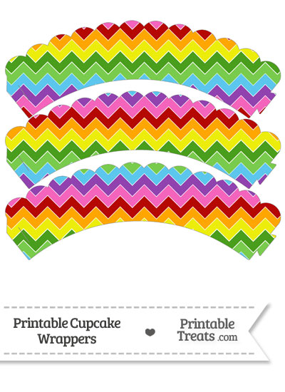 Rainbow Chevron Scalloped Cupcake Wrappers from PrintableTreats.com