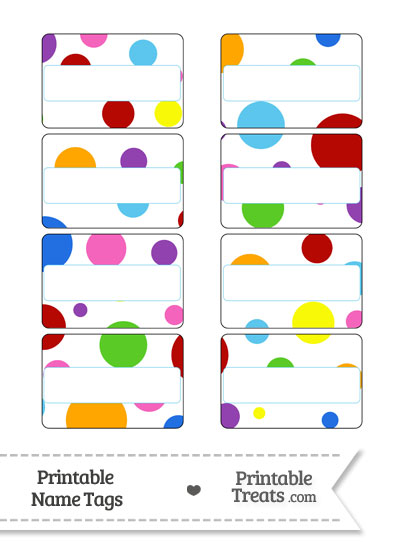 Rainbow Dots Name Tags from PrintableTreats.com