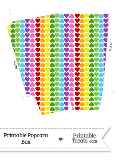 Rainbow Hearts Popcorn Box from PrintableTreats.com