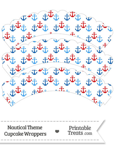 Red and Blue Anchors Scalloped Cupcake Wrappers from PrintableTreats.com