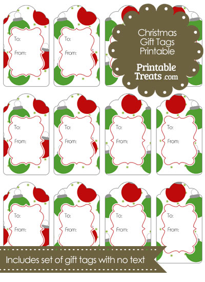 Red and Green Christmas Ornaments Gift Tags from PrintableTreats.com
