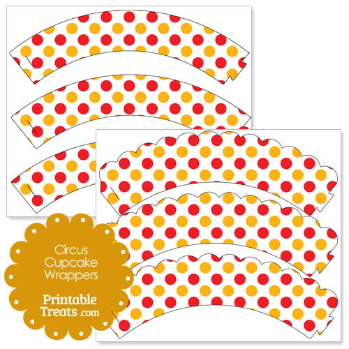 red and orange dots circus cupcake wrappers