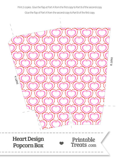 Red and Pink Heart Design Popcorn Box from PrintableTreats.com