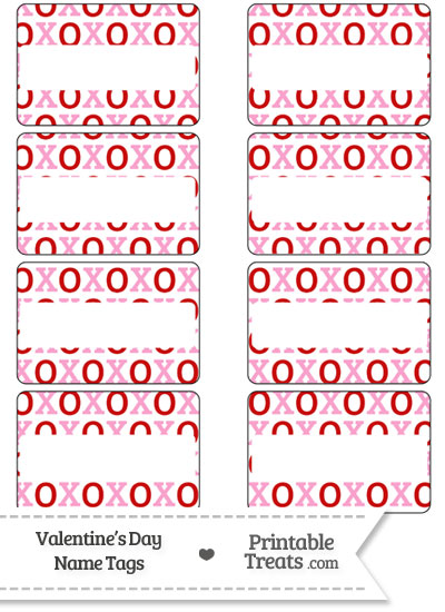 Red and Pink Hugs and Kisses Name Tags from PrintableTreats.com