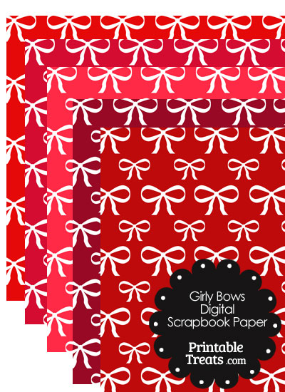 Red Background Girly Bow Digital Scrapbook Paper from PrintableTreats.com