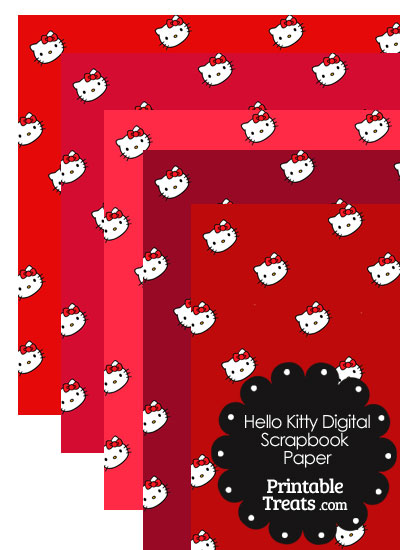 Red Background Hello Kitty Digital Scrapbook Paper from PrintableTreats.com