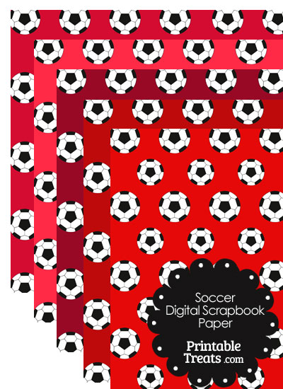 Red Background Soccer Digital Scrapbook Paper from PrintableTreats.com