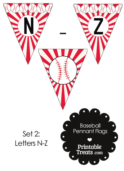 Red Baseball Party Flag Letters N-Z from PrintableTreats.com