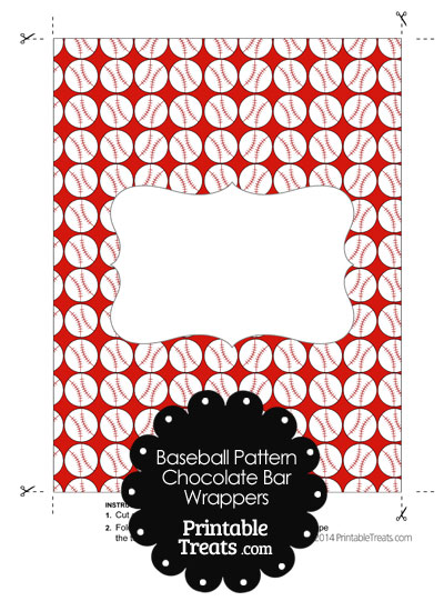 Red Baseball Pattern Chocolate Bar Wrappers from PrintableTreats.com