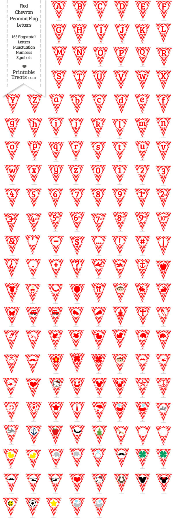 Red Chevron Pennant Flag Letters Download from PrintableTreats.com