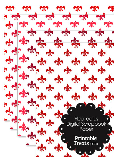 Red Fleur de Lis Digital Scrapbook Paper from PrintableTreats.com