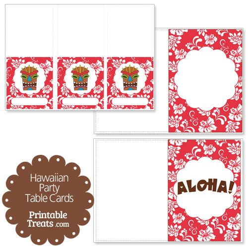 red Hawaiian party table cards