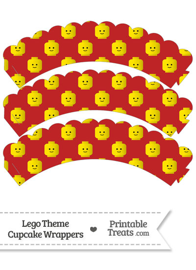 Red Lego Theme Scalloped Cupcake Wrappers from PrintableTreats.com