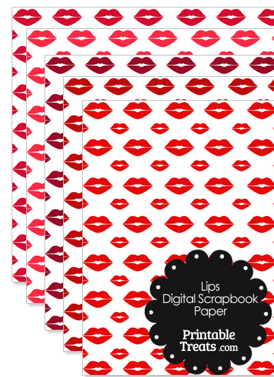 Red Lips Digital Scrapbook Paper from PrintableTreats.com