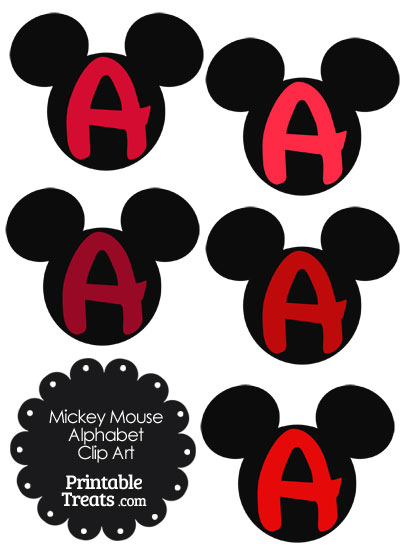 Red Mickey Mouse Head Letter A Clipart from PrintableTreats.com