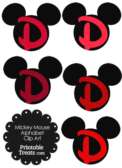Red Mickey Mouse Head Letter D Clipart from PrintableTreats.com