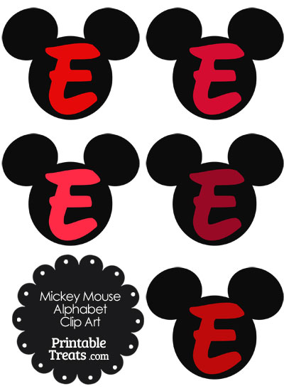 Red Mickey Mouse Head Letter E Clipart from PrintableTreats.com