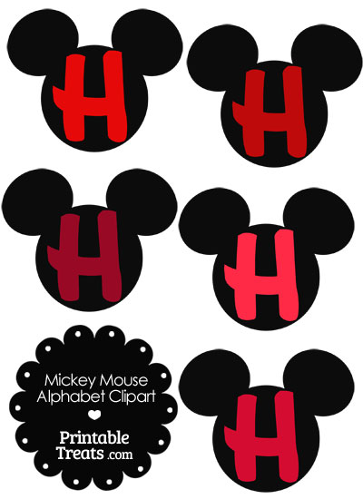 Red Mickey Mouse Head Letter H Clipart from PrintableTreats.com