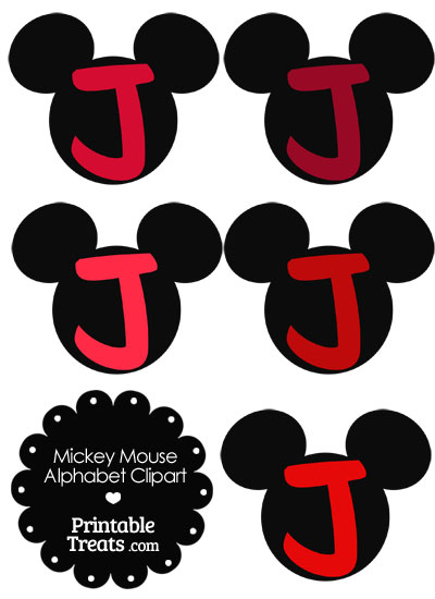 Red Mickey Mouse Head Letter J Clipart from PrintableTreats.com