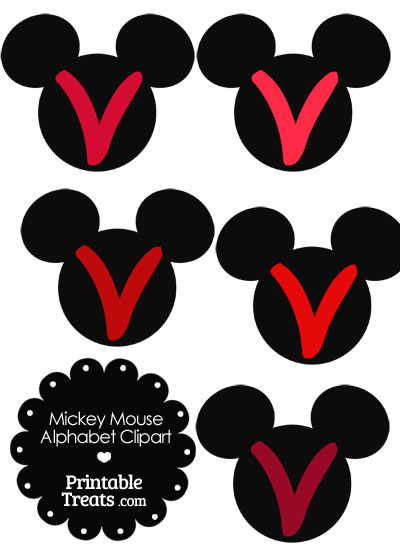 Red Mickey Mouse Head Letter V Clipart from PrintableTreats.com