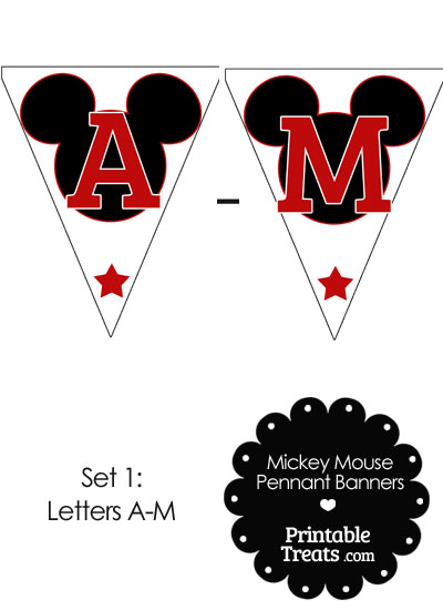 Red Mickey Mouse Pennant Banner Letters A-M from PrintableTreats.com